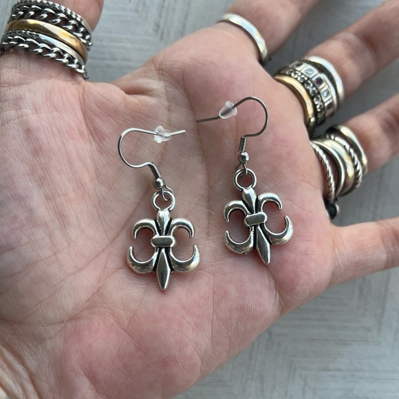 SET ! Fleur de lis / lys stainless steel double wheat chain necklace + earrings - Picture 13 of 14